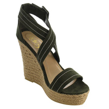 Refresh IE53 Women Stitched Criss Cross Strap Espadrille Platform Wedge Sandals