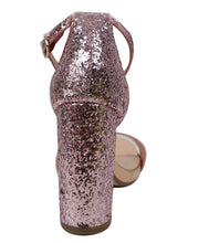 Delicious Women's Glitter Open Toe Ankle Strap Block Heel Sandal