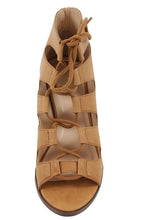 Delicious Women's Yohan Open Toe Lace Up Stacked Heel