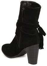 Breckelle's Women's Wrap Around Tassel Western Chunky Stacked Heel Ankle Bootie