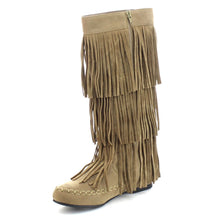 Refresh JOLIN-02 Women's Fringe Moccasin Flat Heel Zipper Under Knee High Boots
