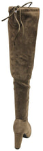 Top Moda Keen-1 women's almond toe chunky heel tie up side zip suede knee high boots