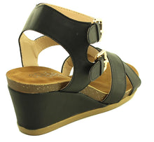 Refresh Footwear Women's Double Buckle Strappy Crisscross Wedge Sandal