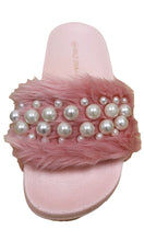 Wild Diva Women's Embellished Pearl Faux Fur Platform Wedge Slide Sandal