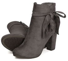 Breckelle's Women's Wrap Around Bow Chunky Stacked Wrapped Heel Ankle Bootie