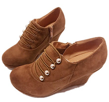 Top Moda Vance-50 Women's Fashion Platform Button Low Heel Wedges Booties Shoes