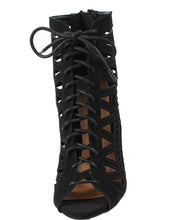 Paprika Women's Tinley Peep Toe Cut Out Corset Lace Up Stiletto Heel Dress Sandal