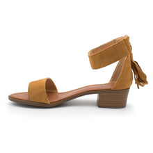 Top Moda Women's Tassel Fringe Zip Back Block Heel Sandal