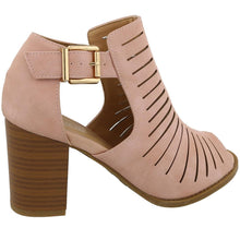 Top Moda Women's Side Cutout Stacked Chunky Heel Peep Toe Bootie