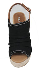 Soda Women's Open Toe Ruched Canvas Espadrille Platform Wedge