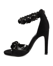 Cape Robin Alza-45 Women Velvet Pom Pom Stiletto Sandal Ankle Strap Sandal