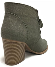 Delicious by Soda Women's Ripley Sueded Lace Up Chunky Stacked Heel Ankle Bootie