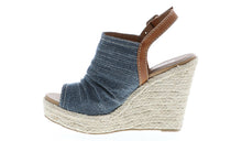 Soda Women's Open Toe Ruched Canvas Espadrille Platform Wedge