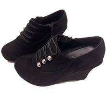 Top Moda Vance-50 Women's Fashion Platform Button Low Heel Wedges Booties Shoes