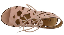 Top Moda Women's Scalloped Edge Lace Up Block Heel Sandal