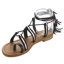 Refresh ID48 Women's Gladiator Strappy Lace Up Tassel Flat Beach Sandal
