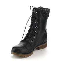 Refresh Women's Sweater Cuff Lace Up Combat Boots