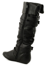 Forever Link Women's Slouchy Buckle Strap Knee High Flat Boot