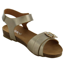Refresh IE26 Women's Metallic Buckle Ankle Strap Flat Beach Sandal