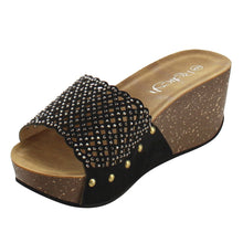 Refresh IE86 Women's Rhinestone Studded Slip On Platform Wedge Sandal
