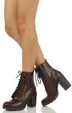 Soda Women's Malia Faux Leather Lace Up Chunky Ankle Boot
