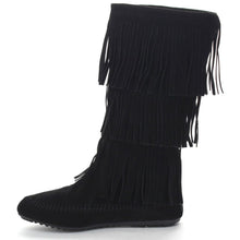 NATURE BREEZE CHEROKEE-03 Women's Comfort Moccasin Fringe Slip On Flat Boots