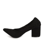 Wild Diva GA63 Women Faux Suede Pointy Toe Elastic Trim Chunky Heel Pump