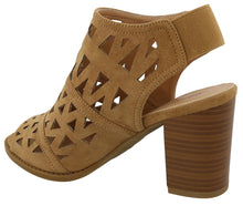 Top Moda Women's Laser Cut Slingback Stacked Chunky Heel Peep Toe Bootie