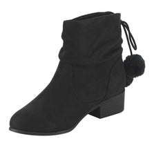 Soda FF26 Women's Slouchy Pom Pom Back Lace Up Block Heel Ankle Booties