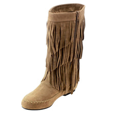 Refresh AD38 Women's Fringe Moccasin Flat Heel Zipper Under Knee High Boots