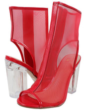 Delicious Women's Ope Toe Mesh Block Chunky Clear Perspex Heel Ankle Boot Bootie