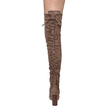 Chase & Chloe EE81 Women's Thigh High Corset Lace Up Stacked High Heel Boots