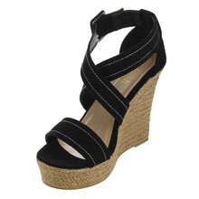 Refresh IE53 Women Stitched Criss Cross Strap Espadrille Platform Wedge Sandals