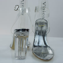 Womens Lucite Clear Cinderella Block Heel Transparent Sandal Slides-Sandals