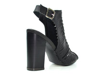 Chase & Chloe Brian-1 Women's Cutout Weave Ankle Strap Chunky Heel