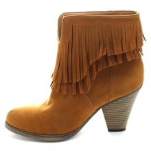 Nature Breeze Dallas-03 Women's V Slit Strap Double Fringe Stacked Heel Booties