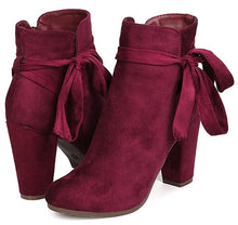 Breckelle's Women's Wrap Around Bow Chunky Stacked Wrapped Heel Ankle Bootie