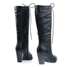 Women's Fashion Military Combat Boots w Chunky Block Heel, Faux Wood