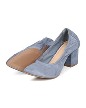 Wild Diva GA63 Women Faux Suede Pointy Toe Elastic Trim Chunky Heel Pump