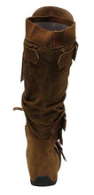 Anna BD-2523 women's side zipper buckle 4 multi strips knit collar knee high boots
