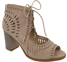 Top Moda Women's Laser Cut Lace Up Stacked Chunky Heel Ankle Bootie Sandal
