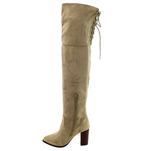 Qupid Zinc-01 Women's Lace Up Back Stretchy Over The Knee Stacked Chunky Boots