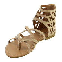 ANNA IE18 Women's Cutout Strappy Back Zipper Thong Flat Sandal