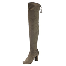 Delicious Women's Faux Suede Back Tie Over the Knee Chunky High Heel Dress Boot