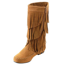 Refresh AD38 Women's Fringe Moccasin Flat Heel Zipper Under Knee High Boots