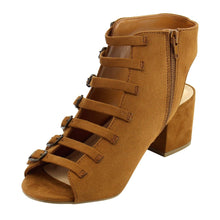 City Classified Women's Strappy Buckle Open Toe Chunky Stacked Heel Ankle Bootie