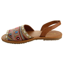 Nature Breeze FI12 Women's Slip On Embroidered Peep Toe Flat Sandals