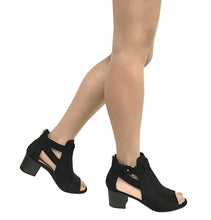 City Classified Women's Cutout Side Strap Mid Black Chunky Heel Fashion Ankle Bootie Boots