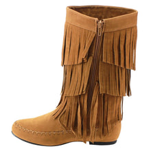 Refresh AD38 Women's Fringe Moccasin Flat Heel Zipper Under Knee High Boots