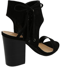 Top Moda Women's Lace Up Side Tassel Fringe Stacked Chunky Heel Sandal